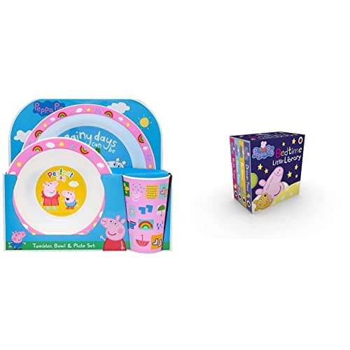 Image of Peppa Pig Perfect Day Kids Tableware 3 Piece Reusable PP Plate, Bowl & Cup Children & Peppa Pig: Bedtime Little Library