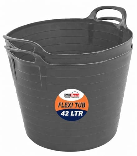 Image of BH | 2 Pcs of Flexi Tub with Handles | 42 Litres | Grey | Large Flexible Plastic Storage Bucket | Multipurpose Tub for Home, Washing, Yard, Garden Waste and DIY Projects - By BEST HOUSE