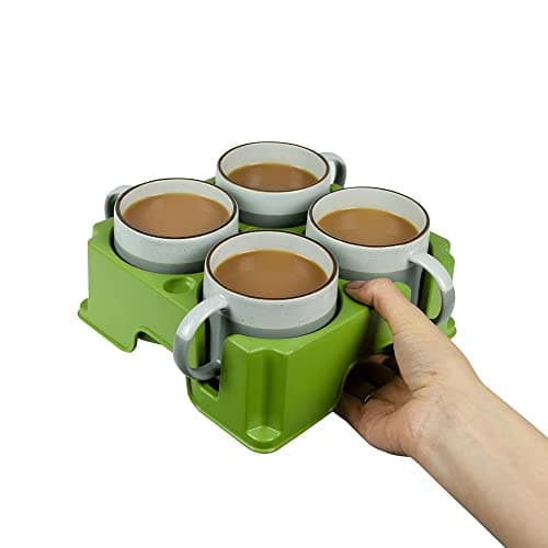 Image of muggi 4 Cup Holder - Non Spill Portable Drink Caddy for Home, Workplace, Motorhome, Boat & Mobility - Recycled Ocean Plastic Tray Sage Green
