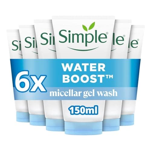 Image of Simple Water Boost Micellar Gel Face Wash - 100% Soap-Free Face Cleanser, deeply hydrates dry & sensitive skin for a revitalised & dewy complexion 6x 150 ml