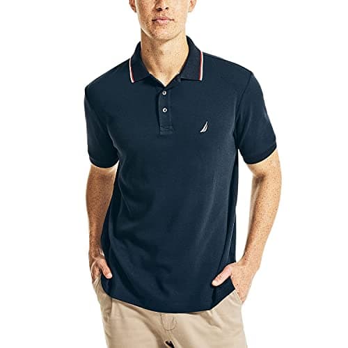 Image of Nautica Men's Classic Fit Short Sleeve Dual Tipped Collar Polo Shirt, Navy, S