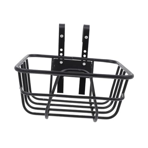 Image of Bike Front Basket Metal Wire with Hooks, 25x25x12cm (9.8x9.8x4.7in), Universal Heavy Duty Handlebar Basket for Mountain Bike, Men Women, Black