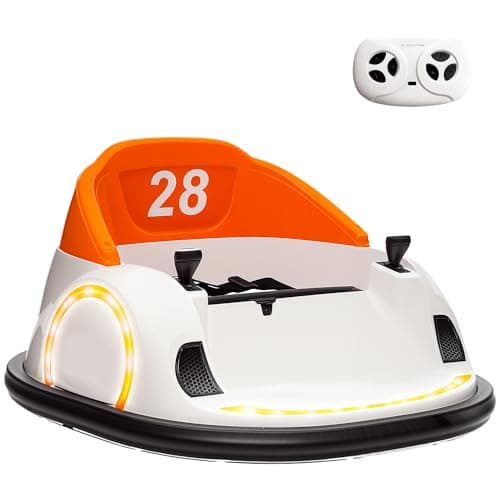 Image of AIYAPLAY Kids Bumper Car 12V Waltz Car Ride on Toy 360° Rotation with Remote Control, Dual Joystick, Music, USB, LED Lights, Horn, for Ages 1.5-5 Years, Orange
