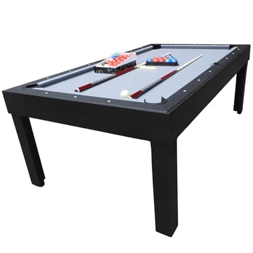 Image of 7ft Slate Deluxe Bed Dining Top Pool Snooker Table in Black Billiards Family Leisure With All Accessories, Great for Kids and Adults (Grey Body With Black Cloth)