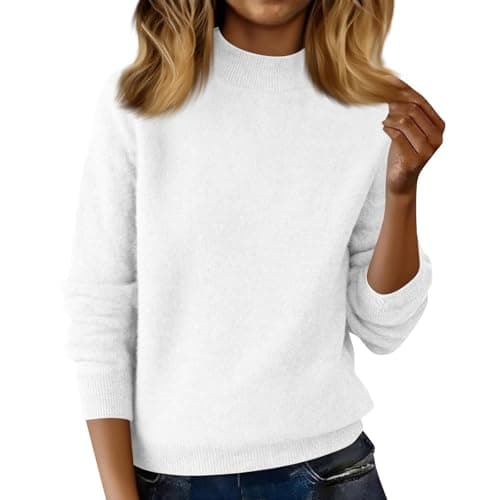 Image of Long Sleeve Crewneck Womens Cashmere Sweater Classic Fit Sweaters for Women Soft Lightweight Pullover White S