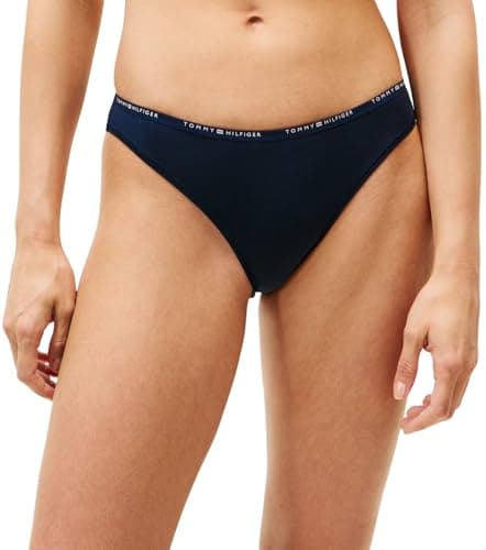 Image of Tommy Hilfiger Women's Cheeky Bikini Briefs with Logo Waistband, Blue (Dark Night Navy), S