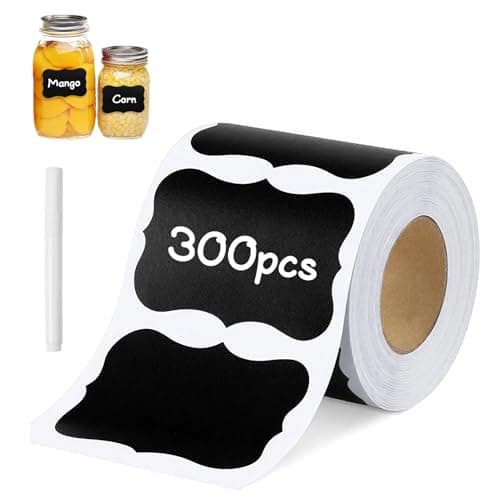 Image of Aihoom 300PCS Chalkboard Stickers with White Marker Pen, Self Adhesive Reusable Black Labels for Jars, Pantry and Spice Containers, Bottle and Jam Jars, Kitchen Storage, Blackboard Sticker Set