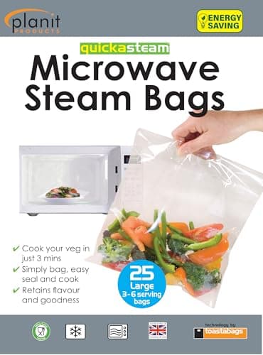 Image of Toastabags Large quickasteam Microwave Steam Bags, 25 Pack – Disposable Steam Cooking Bags for Vegetables, Fish & Poultry – Quick, Healthy Microwave Steaming