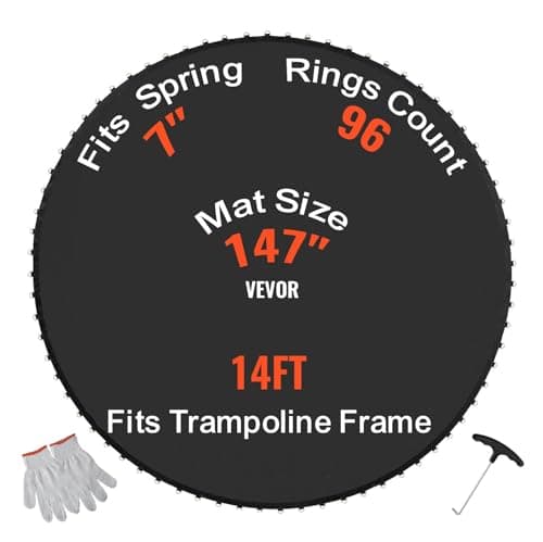 Image of VEVOR Replacement Trampoline Mat, Jumping Mat Fits 14ft Frame, Universal Jumping Mat for 14ft Round Trampoline, Reinforce UV-Resistant Mat with Spring Tool & Durable V-Rings, Fit 7" Spring Length