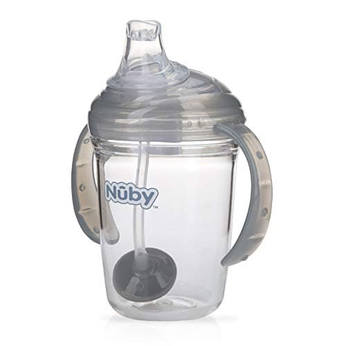 Image of Nuby Twin Handle 360 Grip N' Sip 8oz Tritan Cup with Hygienic Cover, Grey,1 Count (Pack of 1)