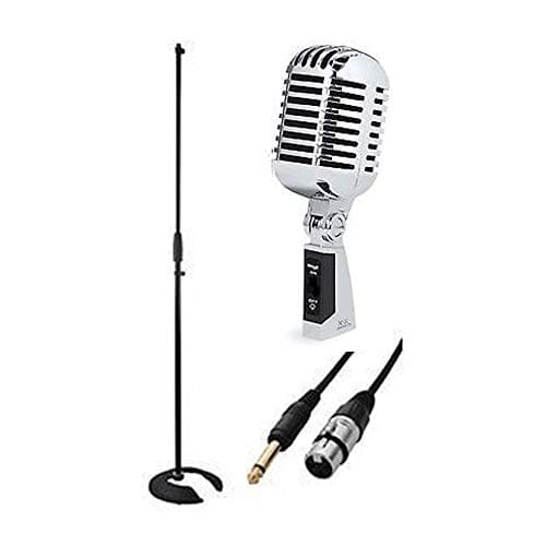 Image of Simply Sound Stagg SDMP40CR Retro Vintage Style Silver Microphone inc Stand + Cable for Singer Vocalist