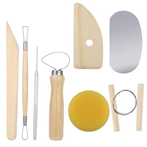 Image of Heyu-Lotus 8 Pcs Pottery Sculpting Tool Set, Wood and Metal Pottery Clay Modeling Tool Complete Pottery Tool Set Beginners Ceramic Clay Tools for Pottery, Ceramics Sculpture, Carving Design
