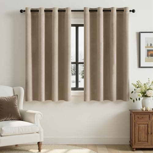 Image of Woaboy Velvet Curtains 54 Drop Taupe Curtain for Living Room Thermal Blackout for Bedroom Luxury Eyelet Drapes Soft Window Treatment Insulated Soundproof & Room Darkening W 46 x L 54 2 Panels