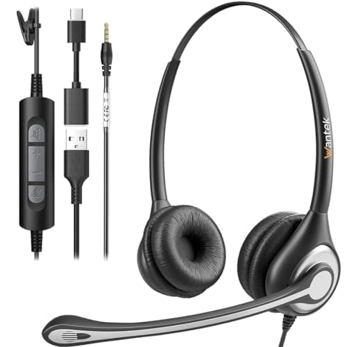 Image of Wantek USB Headset With Microphone For Laptop, PC Headphones With Mic Noise Cancelling, Computer Headsets With In-Line Volume Control & Mute, Compatible with Ms teams, Zoom, Webex, Office, Home