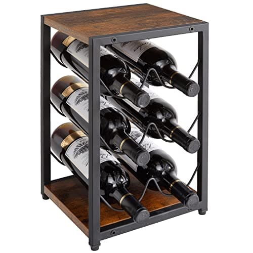 Image of IBUYKE 6 Bottle Metal Wine Rack, Free Standing Wine Storage Holder for Horizontal Storage, 3-Tier Vintage Bottle Holder Storage Shelf for Cabinet, Cupboard, Countertop, Kitchen, Bar, Cellar TMJ901H