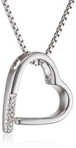 Image of Hot Diamonds Romantic Open Heart Silver Pendant – 925 Sterling Silver Necklace with 4 Real Diamonds and Adjustable Chain | Romantic Heart Gift Necklace for Women