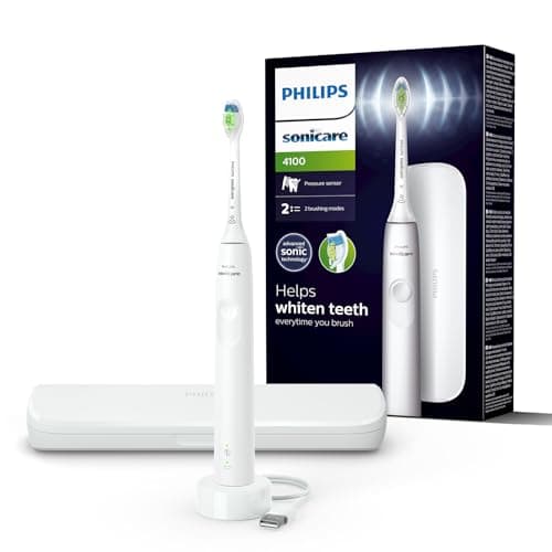 Image of Philips Sonicare 4100 Electric Toothbrush for Adults with 1 x Philips W2 Optimal White Sonic Brush Head in White, Slim Travel Case and USB Charger