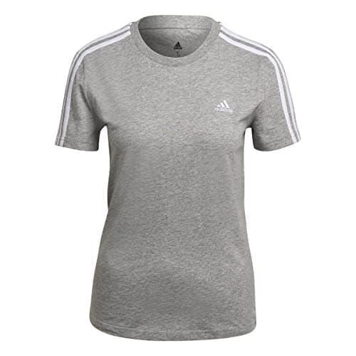 Image of adidas Women's Essentials Slim 3-Stripes Tee, Medium Grey Heather/White, S
