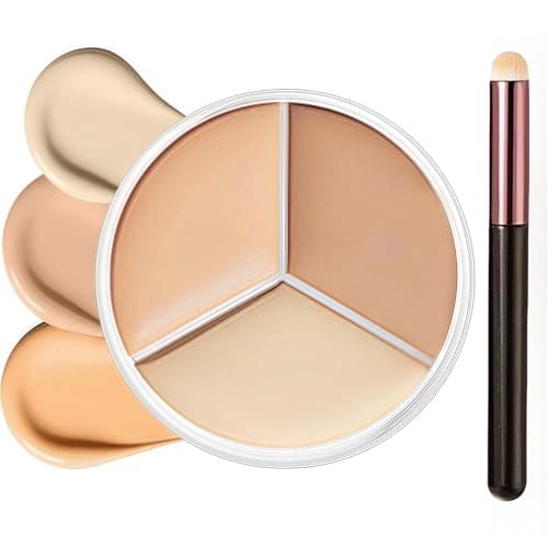 Image of Cream Concealer Palette - 3 Colour Waterproof Concealer, Full Coverage Blendable Shades to Correct Dark Circles, Red Marks, Highlight & Contour Makeup for Women
