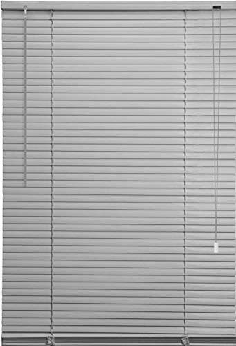 Image of Ruby Deals PVC Venetian Blind Blinds Window 25mm Thin Slats Kitchen Window Blinds Treatments Easy Fit Curtains Trimmable Fittings Home Office(Grey 60W x 150H cm)