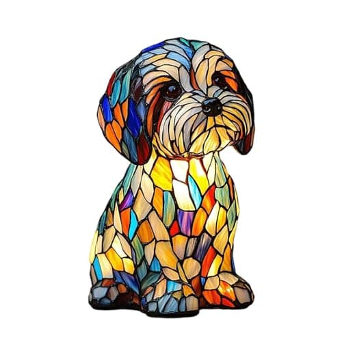 Image of Livoravoli Stained Dog Lamp, Vintage Dog Lamp for Dog Lovers, Stained Resin Table Lamps, Cute LED Animal Bedside Tabletop Night Light, Colorful Stained Glass Lamp for Home Decor, Gift for Women