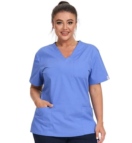 Image of JONATHAN UNIFORM V Neck Scrub Tunic Top, Short Sleeve Work Shirts with 3 Pockets for Beauty, Carer, Clinic, Dental (Ceil Blue, M)