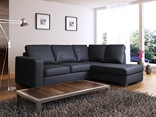 Image of WESTPOINT VENICE BIG CORNER SOFA FAUX LEATHER BLACK RIGHT HAND SIDE
