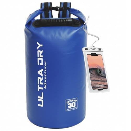 Image of Ultra Dry Adventurer 30L Dry Bag Backpack - Premium Blue Waterproof Bag with Waterproof Phone Pouch & Padded Backpack Straps for Kayaking, Canoeing, Boating & Camping
