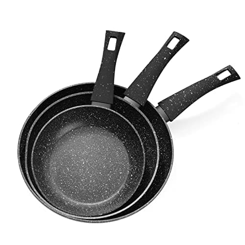 Image of Rainberg 3PK Nonstick Frying Pans Set, Professional Chefs Kitchen Cookware 20cm, 24cm & 28cm, Non Toxic Pans for Cooking, Granite Frying Pan Nonstick Coating, Anti-Scratch Pans, All hobs Compatible.