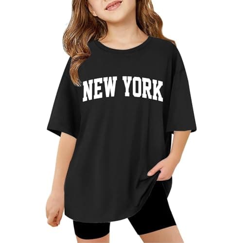 Image of Girls Short Sleeve T Shirts Kids Round Neck Funny Girls Tshirts Teenage Comfy Summer Cartoon Cute Casual Sports Loose School Tunic Tops 3-14 Years (Black, 3-4 Years)