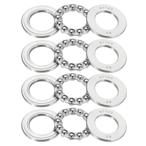 Image of PATIKIL 51103 Thrust Ball Bearings 17x30x9mm, 4 Pcs Chromium Steel (GCr15) Miniature Single Row Roller Miniature Ball Bearings for Conveyor Systems Machine Tools, Silver