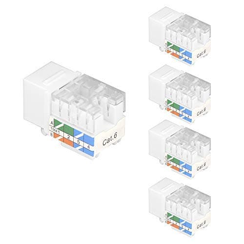 Image of VCE Cat6 RJ45 90 Degree Keystone Jack Insert, Ethernet UTP Cat 6 Keystone Punch Down Stand 5 Pack White
