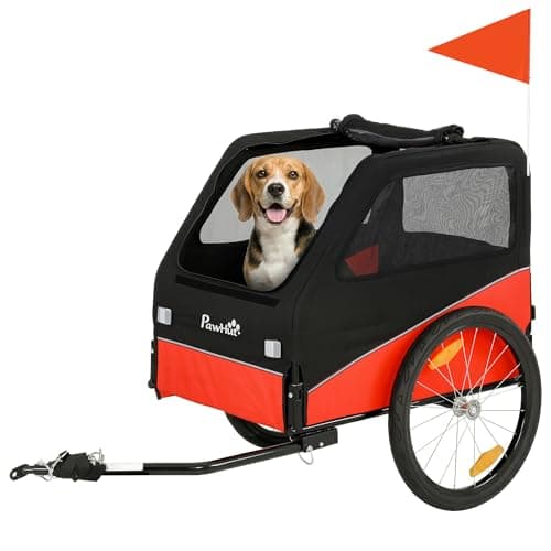 Image of PawHut Dog Bike Trailer, Pet Cart Bicycle Carrier for Small and Medium Pets with 20" Inflatable Rubber Wheels, Universal Bicycle Coupler, Reflectors, Flag, Internal Leash, Support Up to 20kg, Red