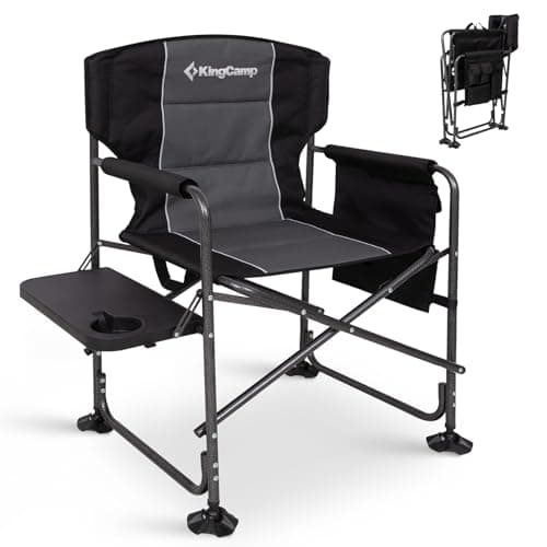 Image of KingCamp Folding Directors Chairs for Adults Up to 200 kg, Heavy Duty Camping Chair with Side Table & Pockets, Oversized Portable Camping Director Chair for Outdoor Garden Fishing BBQ