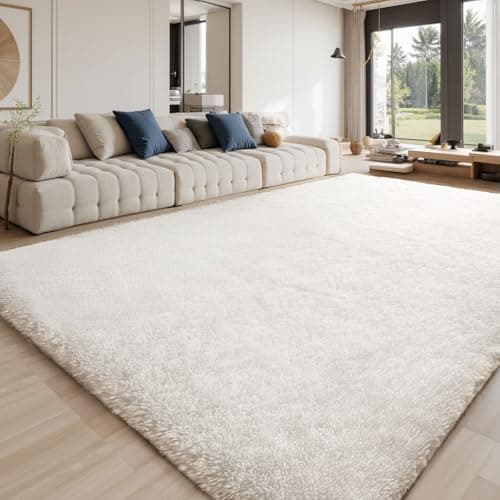 Image of Sour Lemon Rugs Living Room 120x160cm, Ivory Area Rugs for Bedroom, Washable Anti Slip Extra Large Shaggy Soft Rug Fluffy Modern Floor Carpets Mat Beside Carpet for Kids Living Room