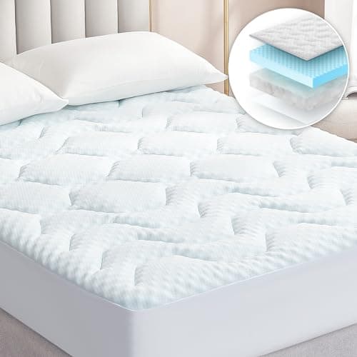Image of EHEYCIGA Memory Foam Mattress Topper Double Bed, Gel Mattress Pad with Extra Deep Pocket, Breathable Mattress Cover, 135x190x3cm, White
