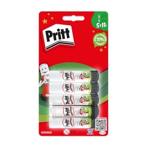 Image of Pritt Glue Stick, Safe & Child-Friendly Craft Glue for Arts & Crafts Activities, Strong-Hold adhesive for School & Office Supplies, 5x11g Pritt Stick