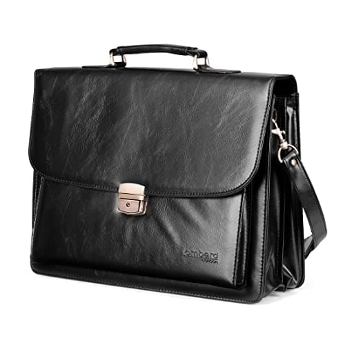 Image of Lombard Laptop Messenger Bag PU Faux Leather Business Shoulder Bag - 14 Inches Laptop Briefcase Luxurious Design Black