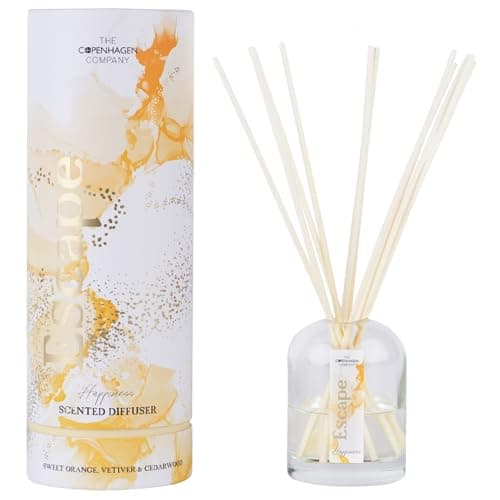 Image of Luxury Reed Diffusers for Home | Aromatherapy Scented | 10 Natural Rattan Reeds | 10 Weeks Long Lasting Fragrance | The Copenhagen Company - Sweet Orange, Vetiver & Cedarwood (100ml)
