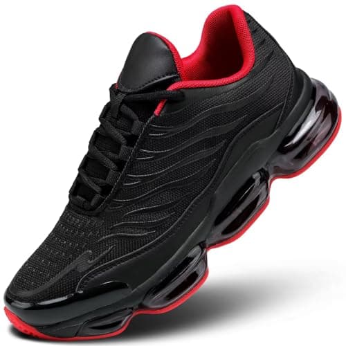 Image of Men's Air Running Shoes Non Slip Workout Casual Sport Shoes for Men Basketball Sneakers Fashion Tennis Sport Fitness Cross Trainers Black Red
