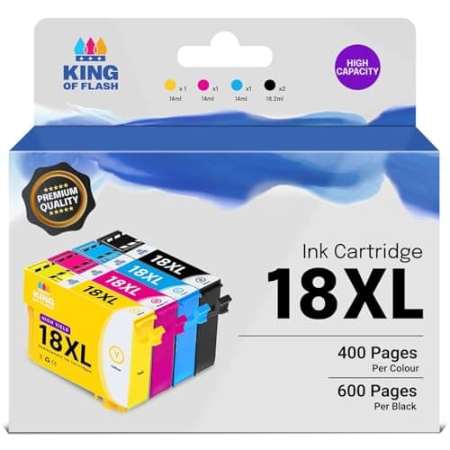 Image of KING OF FLASH Replacement for Epson 18 18XL Ink Cartridges Compatible for Epson Expression Home XP-425 XP-422 XP-415 XP-412 XP-325 XP-322 XP-315 XP-312 XP-225 XP-215 XP-212 XP-405 (1 Set)