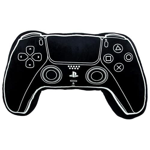 Image of PlayStation Officially Licensed Controller Shaped Cushion Pillow | Stuffed Plush Shaped Pillow | Glow In The Dark | Perfect For Bedroom Or Gaming Décor, Black