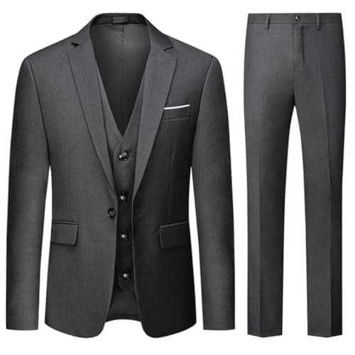 Image of Allthemen Mens Suits 3 Piece Regular Fit Wedding Formal Dress Suit One Button Business Suit Grey L