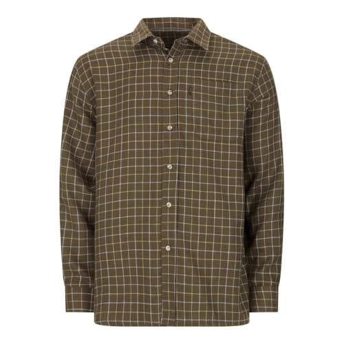 Image of WALKER AND HAWKES - Men's Green Easy Care Chequered Murton Country Plain Smart Easy Iron Shirt - Olive - Small (38'')