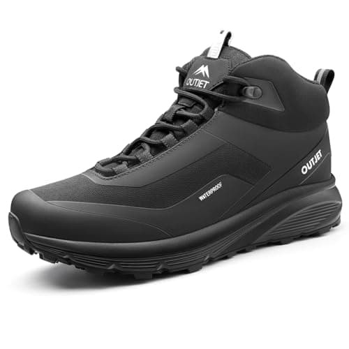 Image of OUTJET Men's Waterproof Hiking Boots Lightweight Comfortable Breathable Outdoor Walking Trekking Boots Black