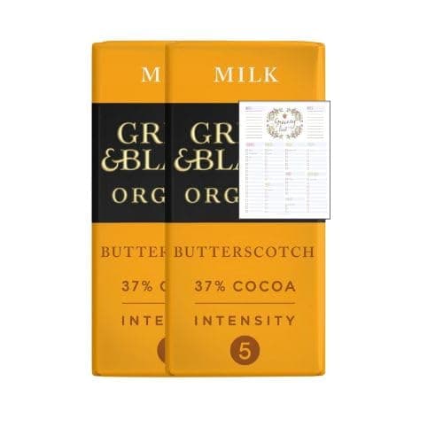Image of Milk Chocolate Bundle which Contains Green & Black's Organic Butterscotch Milk Chocolate Bar 90g - Pack of 2 with Grocery List Card