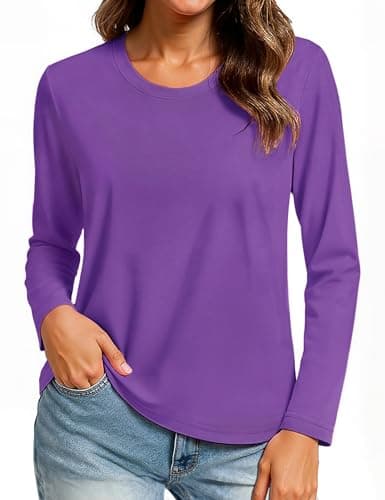 Image of TACVASEN Women's T-Shirts Elastic Quick Dry Walking Tee Shirt Going Out Shirts for Women Cotton Long Sleeve Top, Light Purple, M