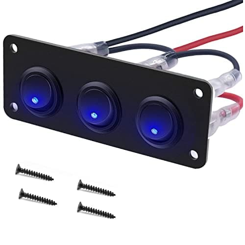 Image of RUNCCI-YUN 12V -24V Toggle Rocker Switch Panel, 3 Gang Waterproof Round Toggle ON/OFF Switch Blue LED Fit for Auto Automotive Lights Boat Yacht Trailer Caravan Camper Bus Tractor Truck