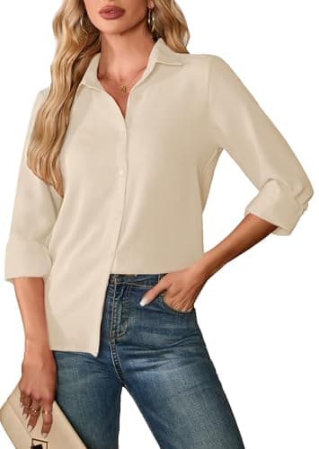 Image of FaerieFlair Shirts for Women UK Beige Long Sleeve Top Office Work Business Casual semi Formal Button Down Blouses Teacher Smart Outfits Apricot Size 18 20 XL