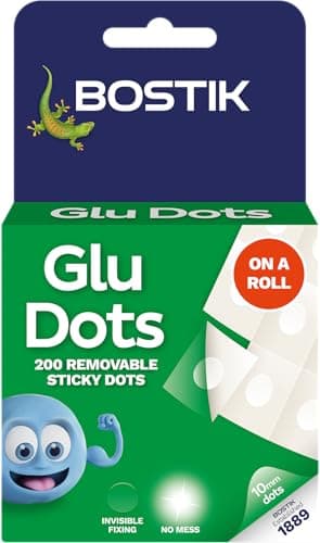 Image of Bostik Glu Dots on a Roll Clear - 200 Dots Pack - Removable Double Sided Adhesive - Instant Fixing & Crafts - Easy to Use No Mess